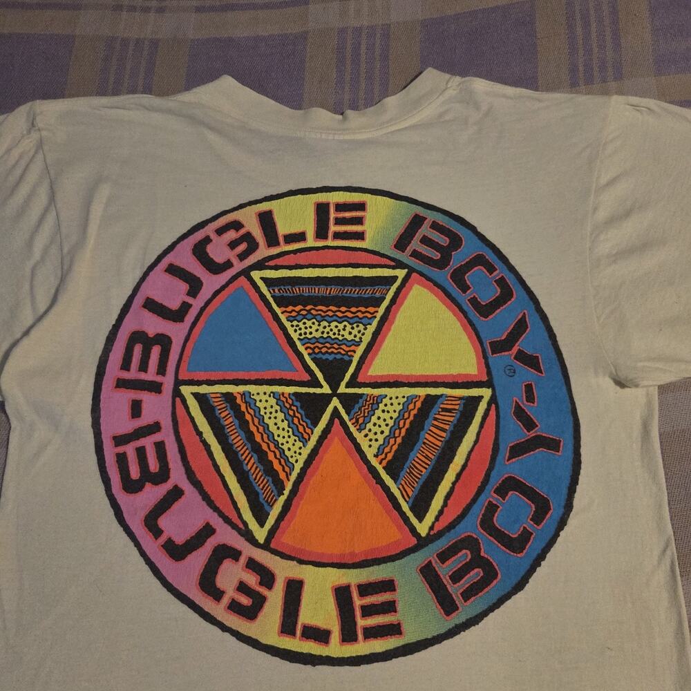 Vintage 80s Bugle Boy Neon Abstract Logo Surf Skate Graphic T Shirt USA Large